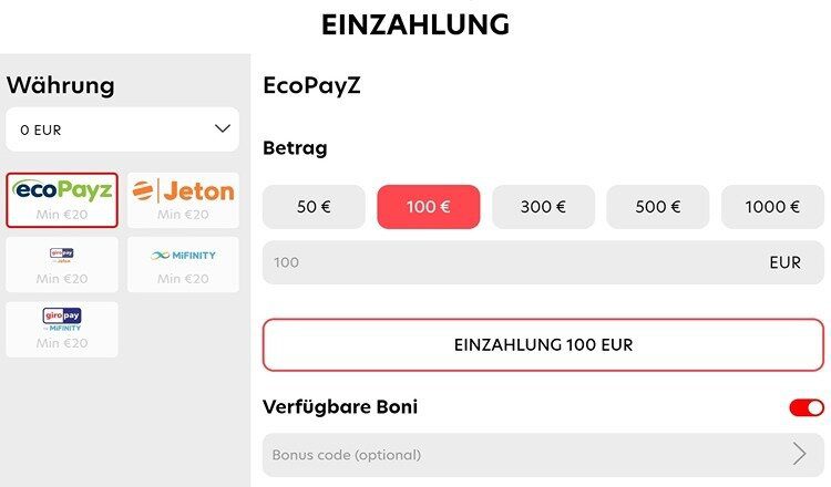 Evospins Einzahlung 2