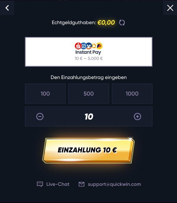 Quickwin Einzahlung