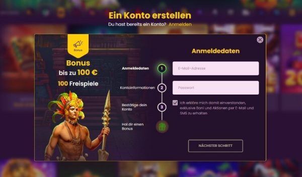 Bizzo Casino Screenshot der Registrierung