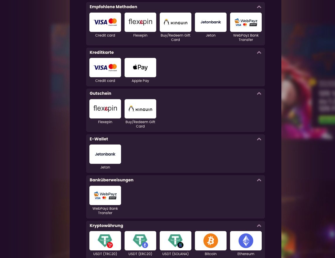 bizzo casino payment methods