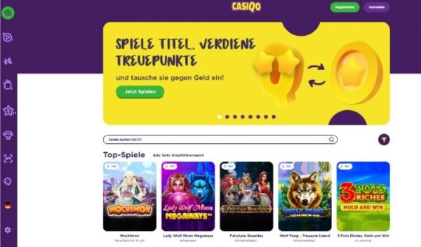 Casiqo Casino Screenshot der Startseite