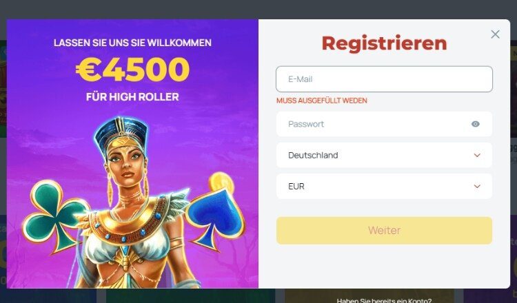 Combo Slots Casino Screenshot der Registrierung