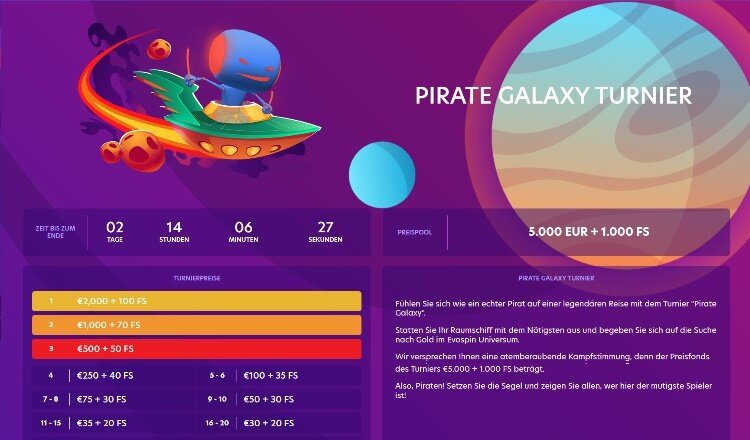 Evospin Casino Screenshot eines Turniers