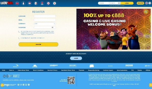 Lucky Bull Casino Screenshot der Registrierung