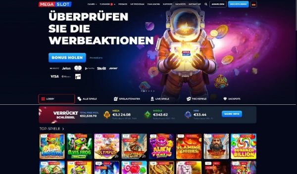 Megaslot Casino Screenshot der Startseite
