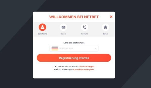Netbet Casino Screenshot der Registrierung