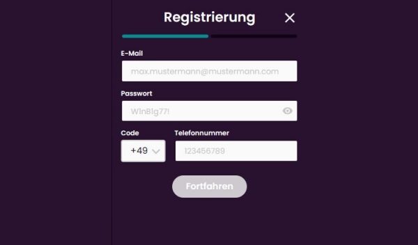 Playboom Casino Screenshot der Registrierung