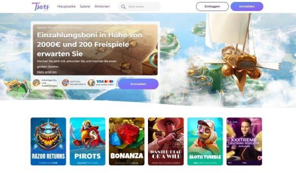 Tsars Casino Screenshot der Startseite