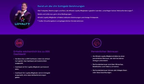 Wheelz Casino Screenshot des Treueprogramms