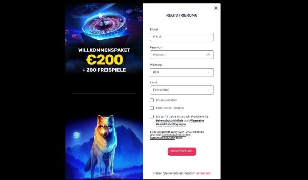 Woo Casino Screenshot der Registrierung