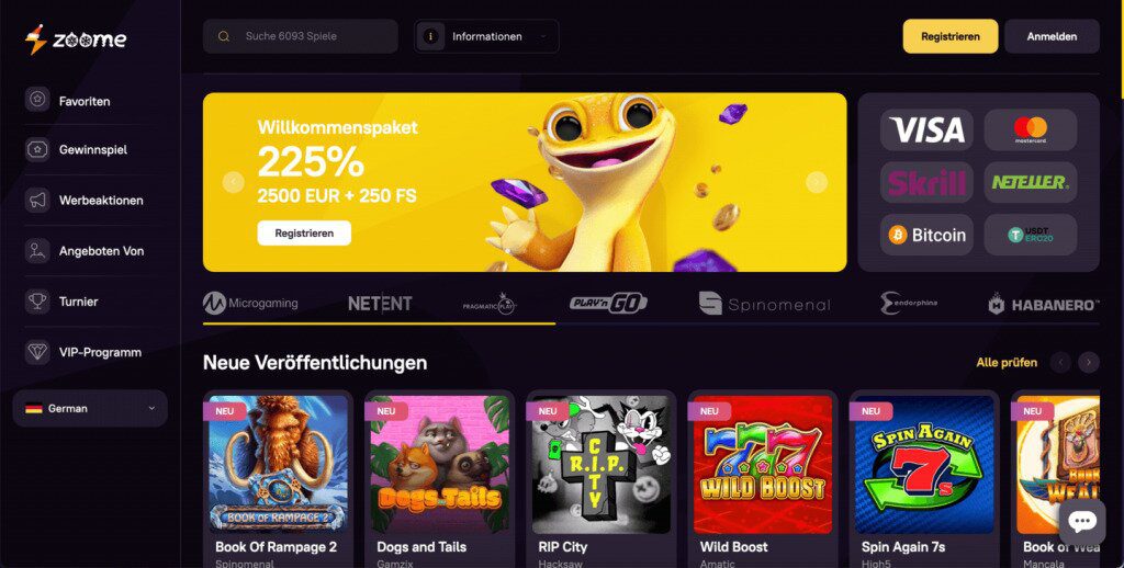 Zoome Casino Homepage