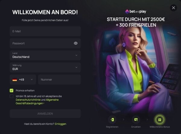 BetandPlay Registrierung