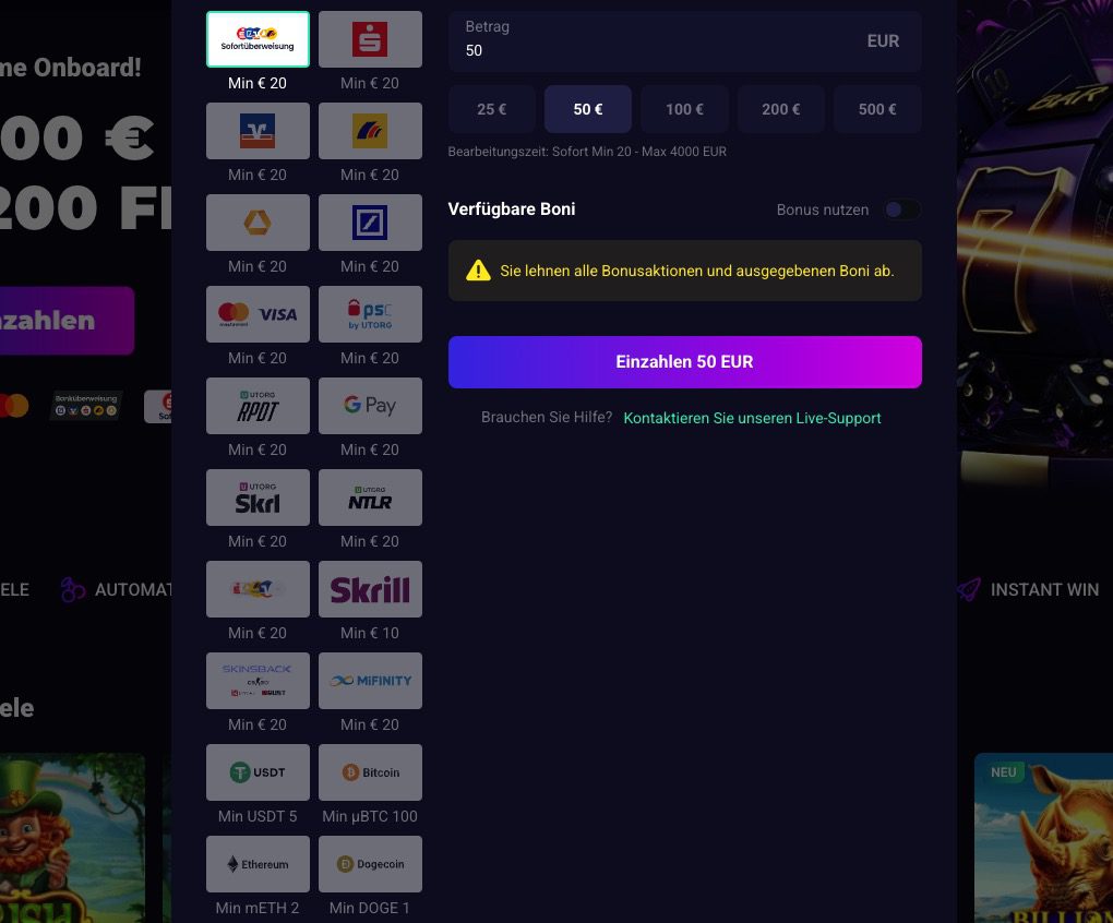 lucky7even payment methods