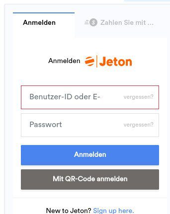 Jeton Casino Einzahlungsmaske