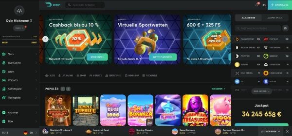 Drip Casino Homepage