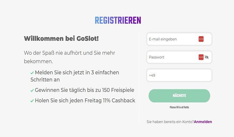 GoSlot Registrierung