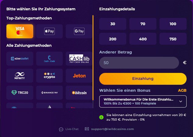 iWild zahlungsmethoden