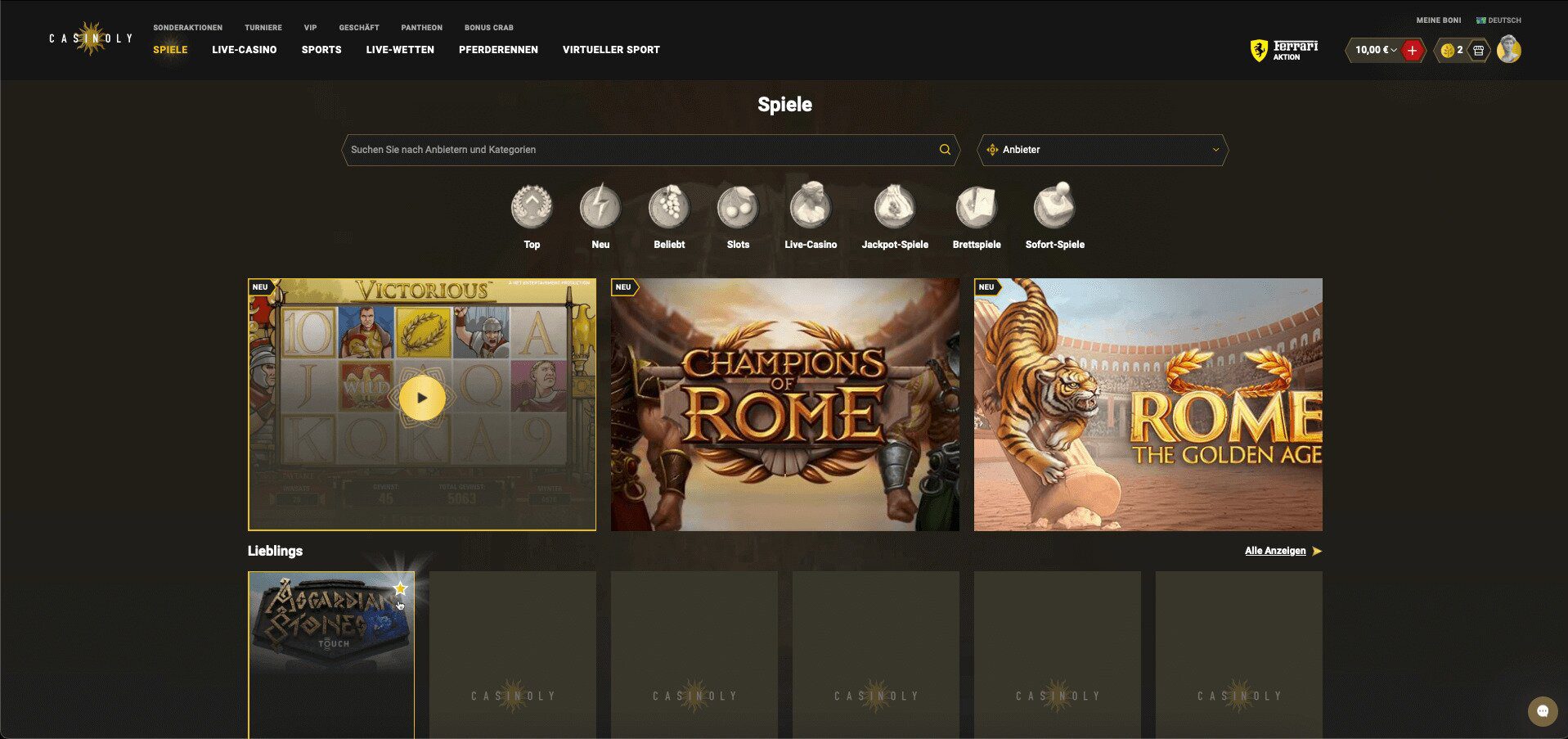 Casinoly games overview