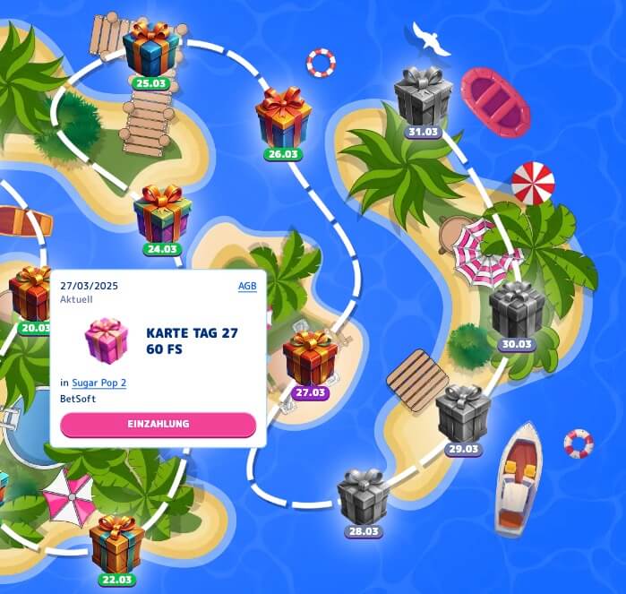 CasinoJoy daily boni map
