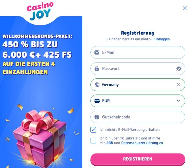 CasinoJoy registration