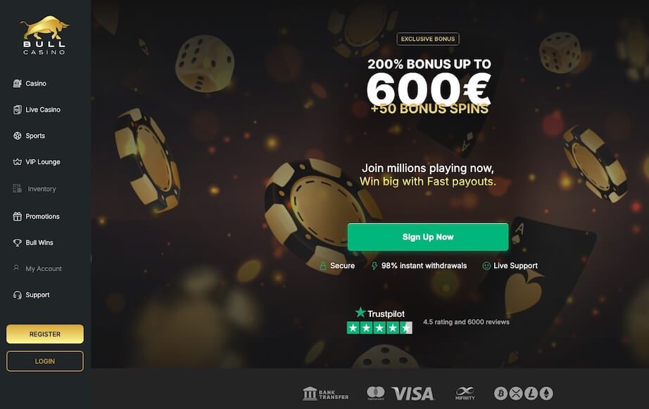Bull Casino Homepage