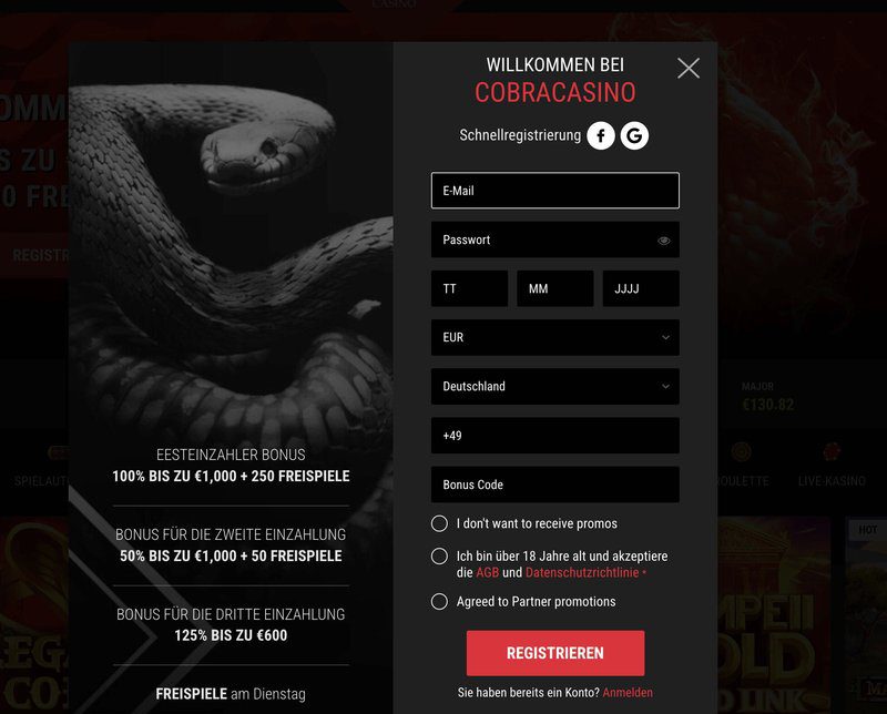 cobra casino registration