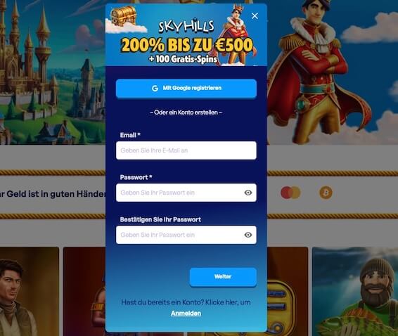Skyhills Casino Registrierung