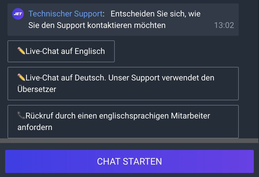 Jet Casino Live-Chat