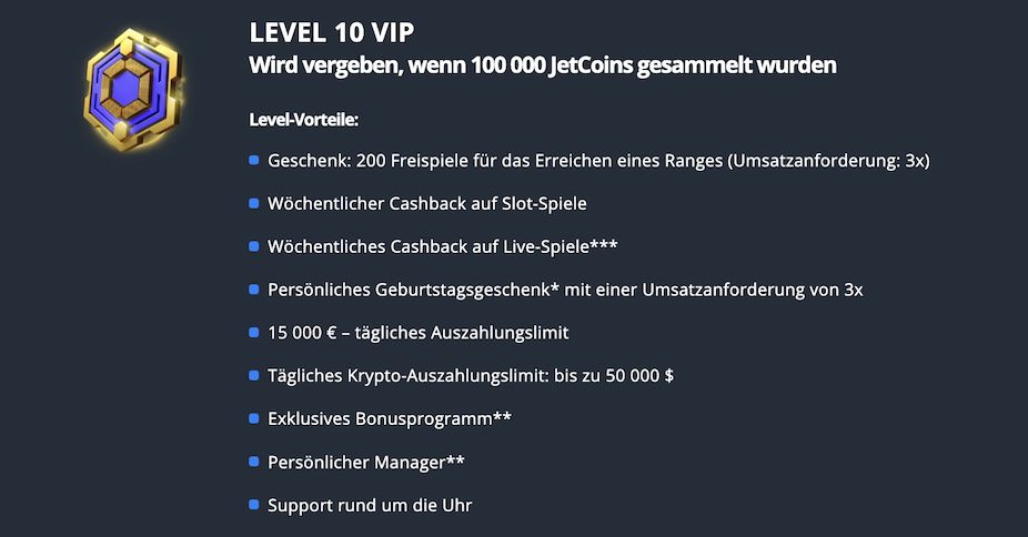 Jet Casino VIP-Programm