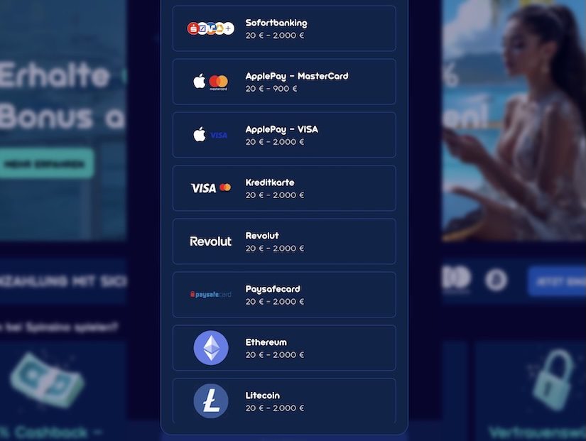 Spinsino Zahlungsmethoden