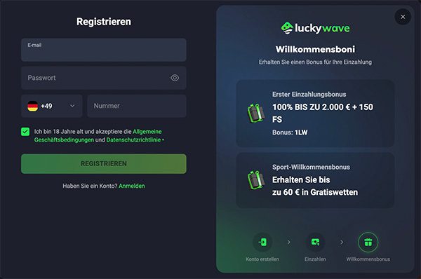 LuckyWave Registrierung