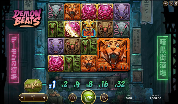 Spielfeld des Demon Beats Slots von NetEnt.