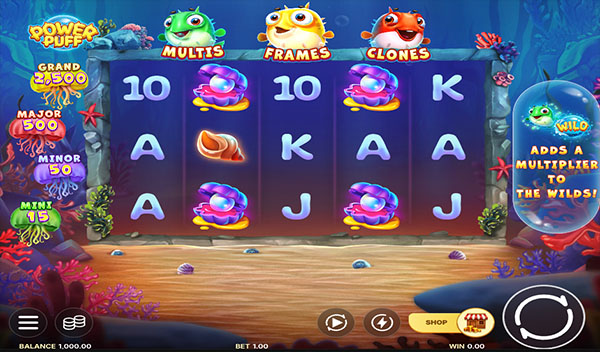 Spielfeld des Poewr Puff Slots von Red Tiger.